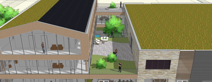 architect bedrijfspand kantoor daktuin Houten Brand I BBA Architecten